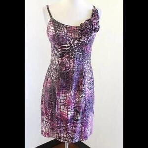 👠👗🩷 Muse Boston Proper Pink Purple Animal Print Ruffle Dress Size 8